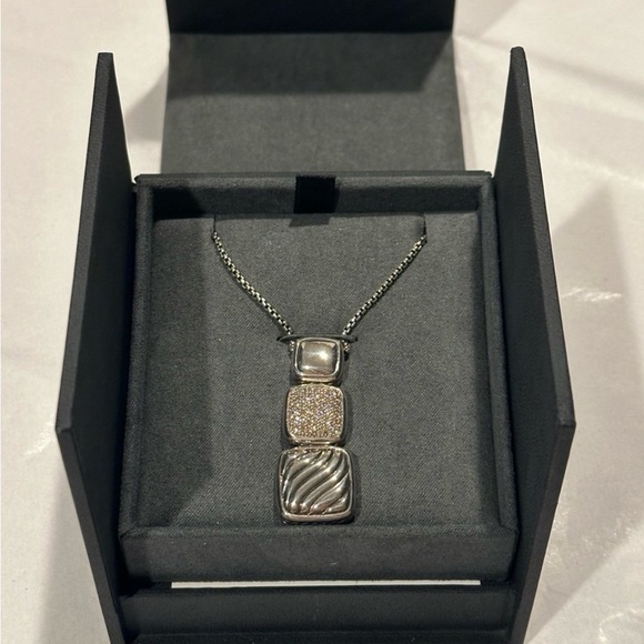 Vintage David Yurman Diamond & Silver Chiclet Triple Drop Pendant - Picture 11 of 11